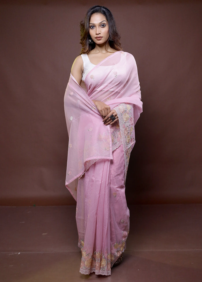 Pink Kota Cotton Saree With Blouse Piece