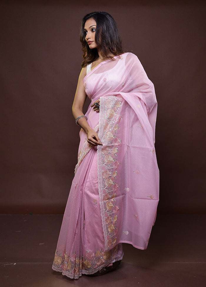 Pink Kota Cotton Saree With Blouse Piece