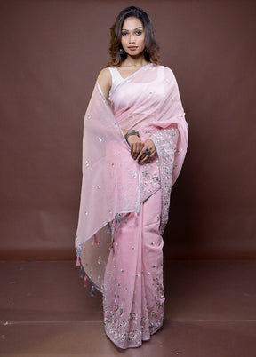 Pink Kota Cotton Saree With Blouse Piece