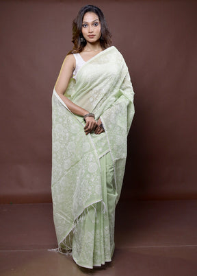 Green Kota Cotton Saree With Blouse Piece