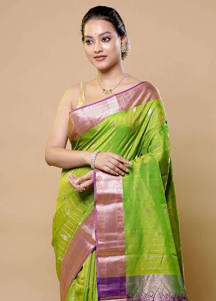 Green Handloom Kanjivaram Pure Silk Saree With Blouse Piece