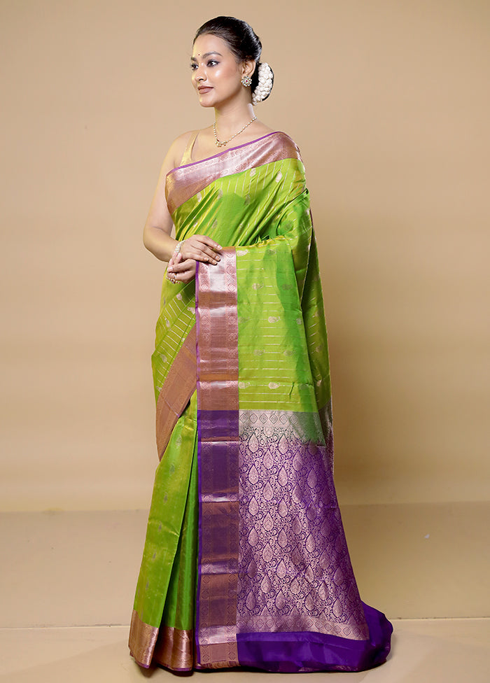 Green Handloom Kanjivaram Pure Silk Saree With Blouse Piece