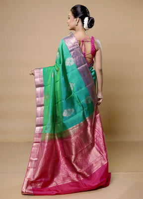 Green Handloom Kanjivaram Pure Silk Saree With Blouse Piece