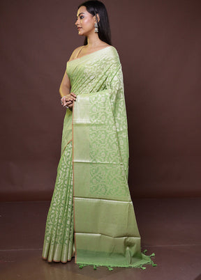 Green Cotton Saree With Blouse Piece