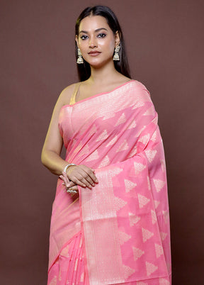 Pink Cotton Saree With Blouse Piece