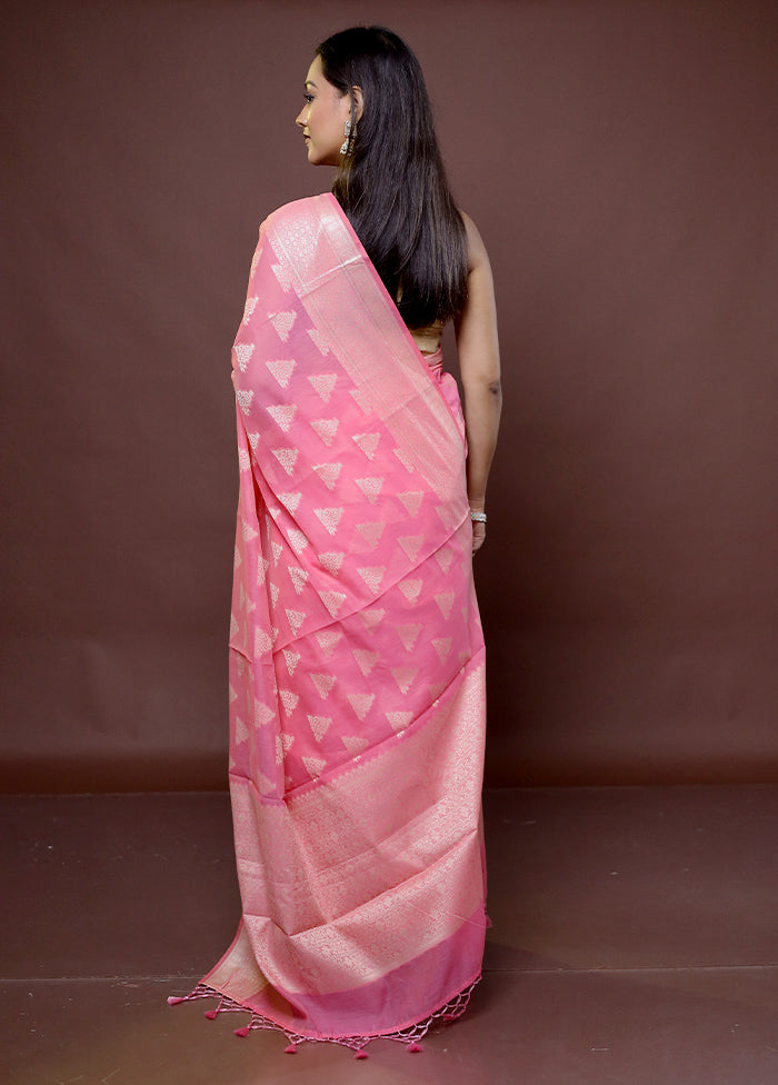 Pink Cotton Saree With Blouse Piece