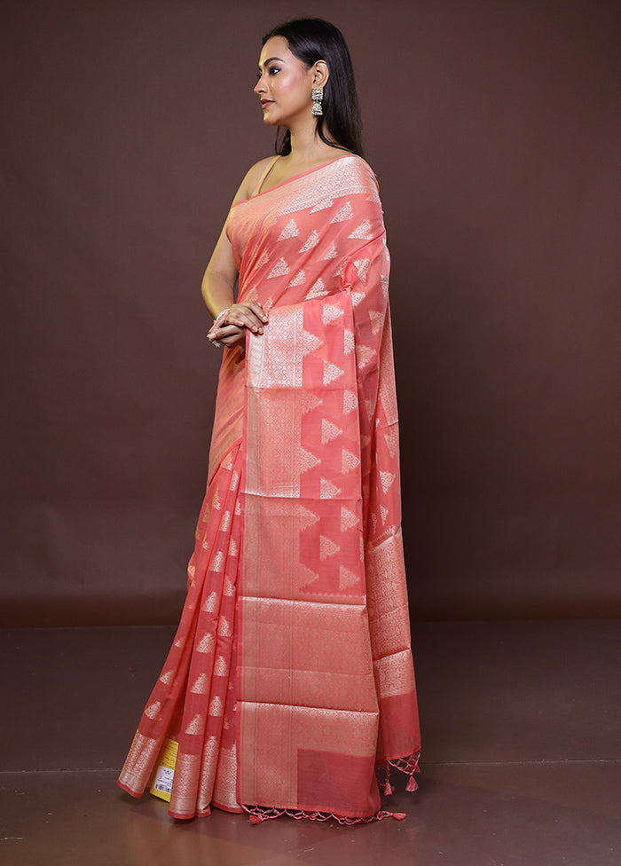 Pink Cotton Saree With Blouse Piece