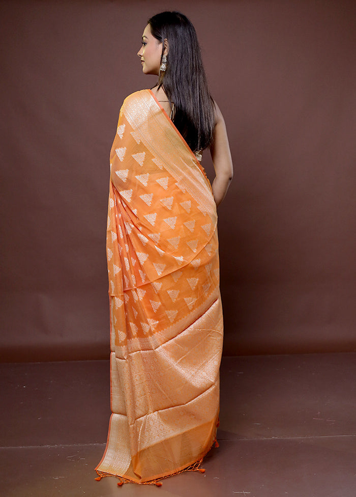 Peach Cotton Saree With Blouse Piece