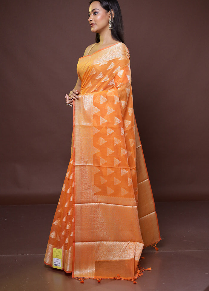 Peach Cotton Saree With Blouse Piece