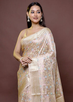 Cream Tissue Silk Saree With Blouse Piece