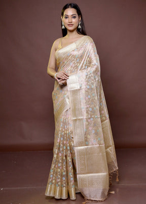 Cream Tissue Silk Saree With Blouse Piece