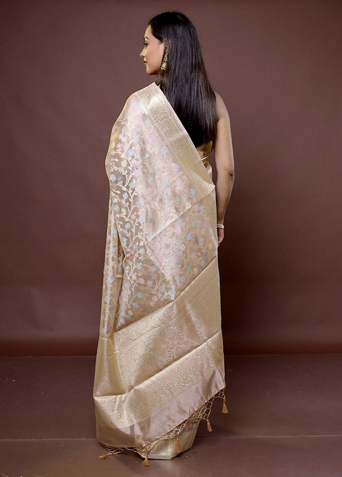 Cream Tissue Silk Saree With Blouse Piece