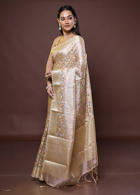 Cream Tissue Silk Saree With Blouse Piece