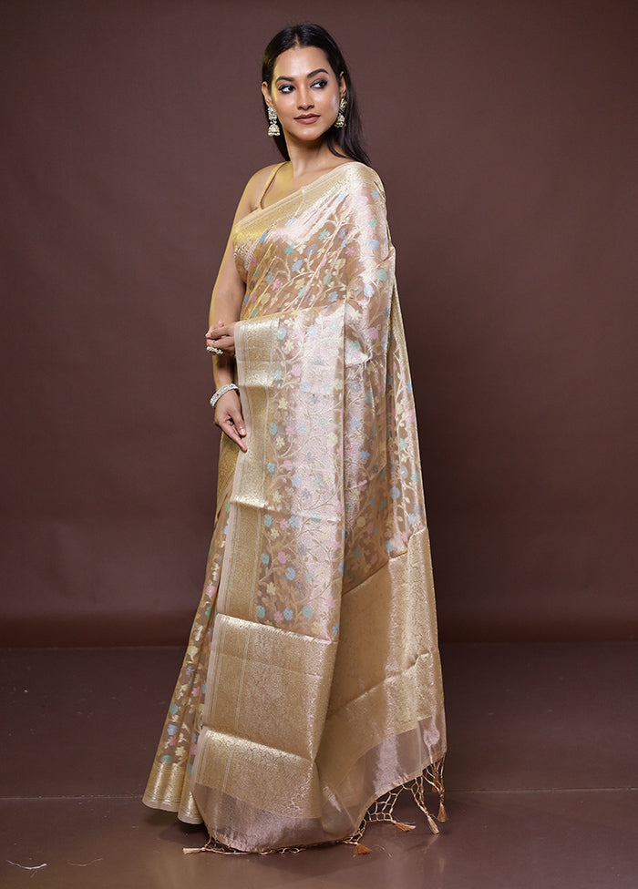 Cream Tissue Silk Saree With Blouse Piece