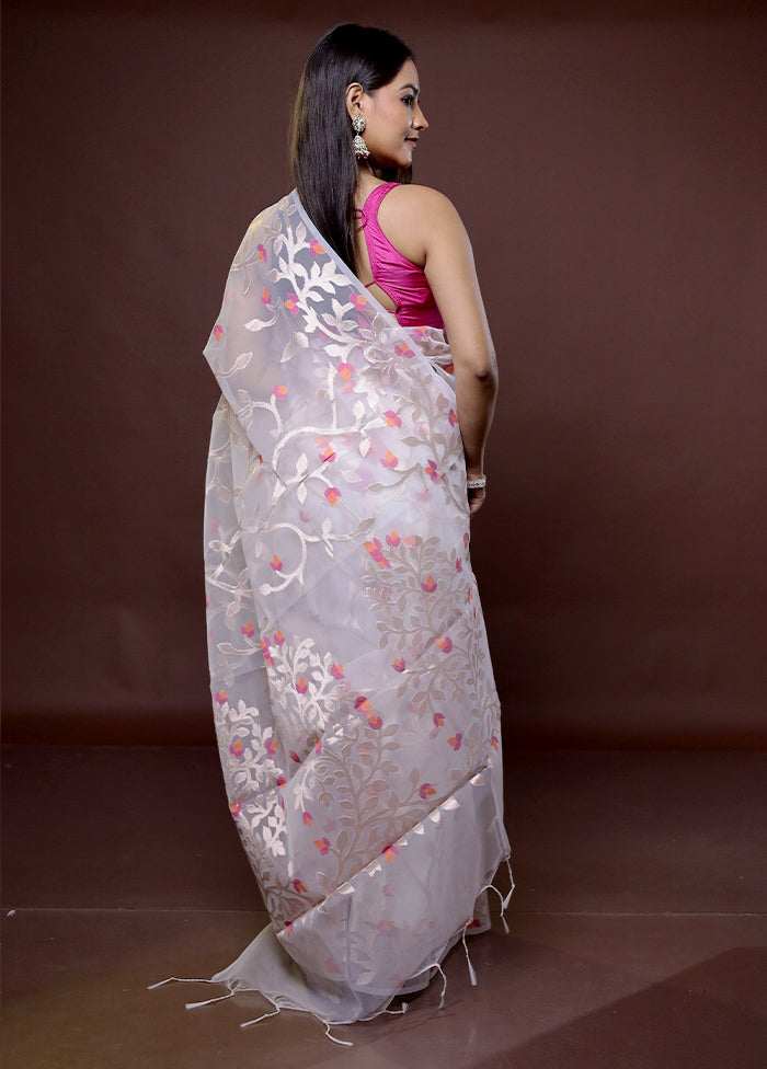 White Organza Saree With Blouse Piece