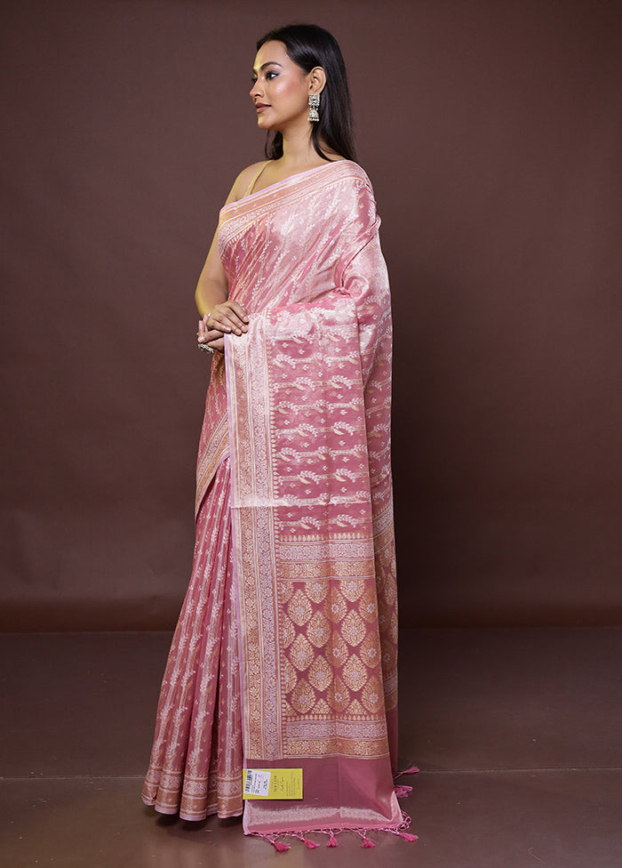 Pink Tissue Silk Saree With Blouse Piece