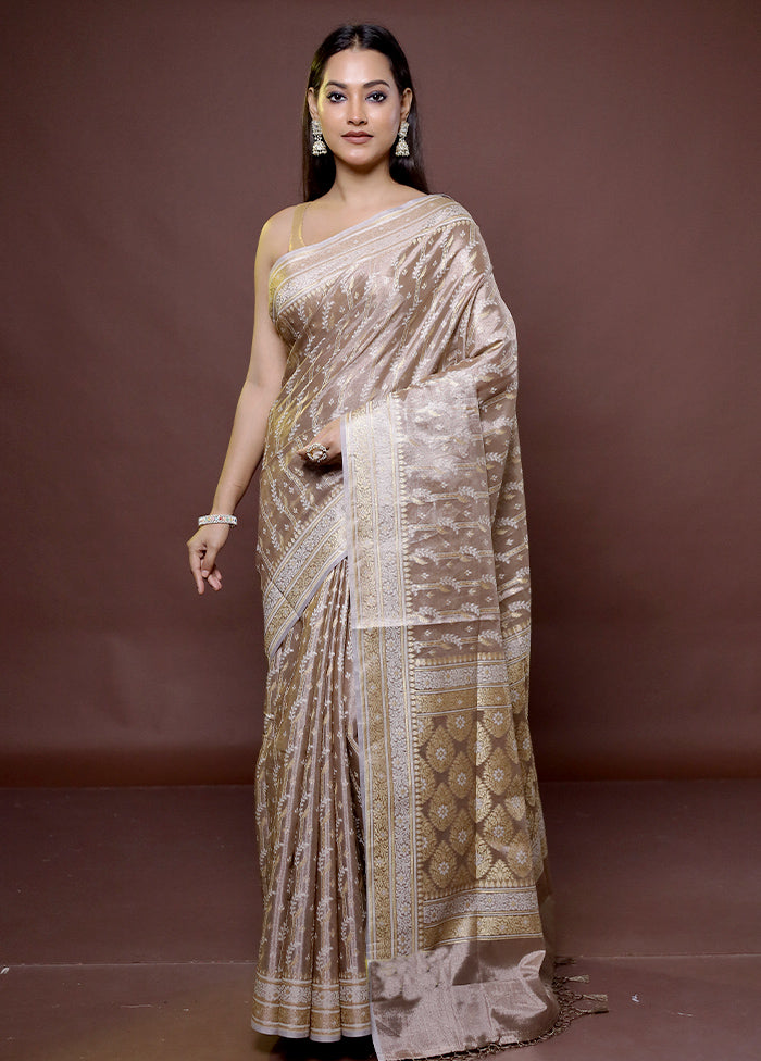 Cream Tissue Silk Saree With Blouse Piece