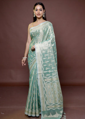 Green Tissue Silk Saree With Blouse Piece