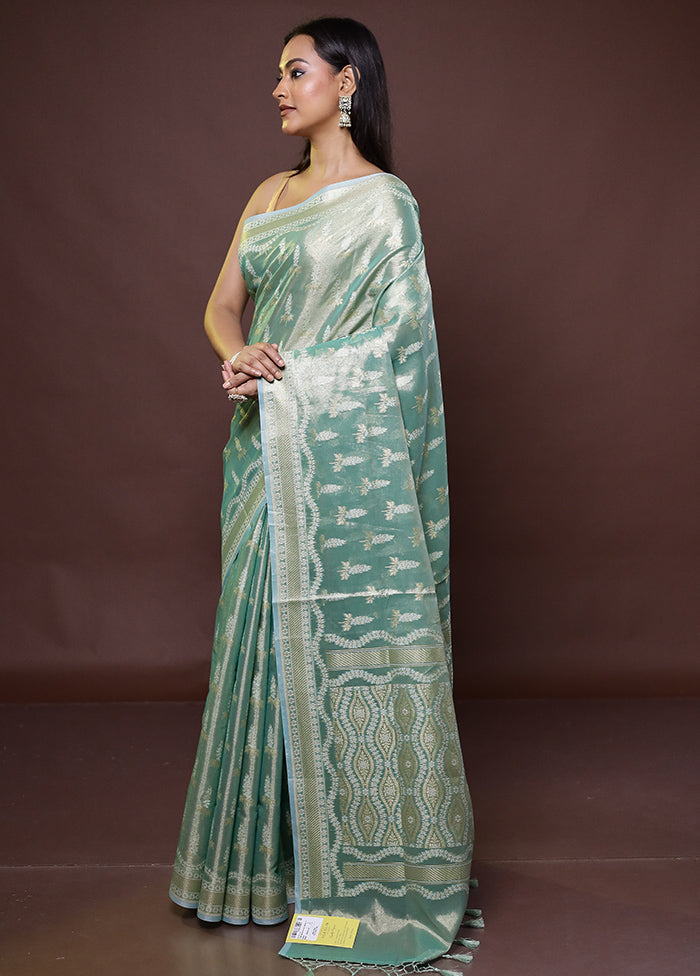 Green Tissue Silk Saree With Blouse Piece