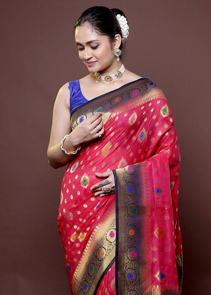 Pink Dupion Silk Saree With Blouse Piece