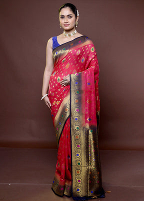 Pink Dupion Silk Saree With Blouse Piece