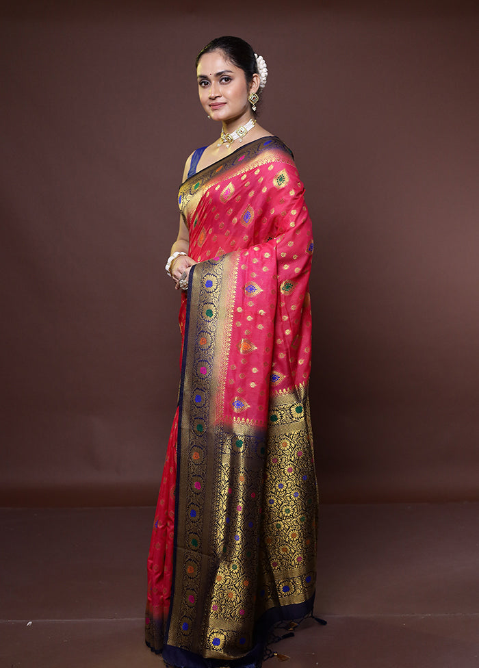 Pink Dupion Silk Saree With Blouse Piece