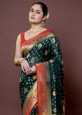 Green Dupion Silk Saree With Blouse Piece