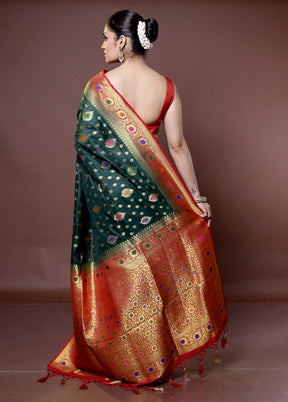 Green Dupion Silk Saree With Blouse Piece