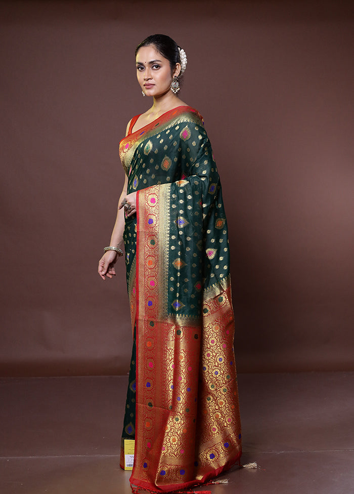 Green Dupion Silk Saree With Blouse Piece