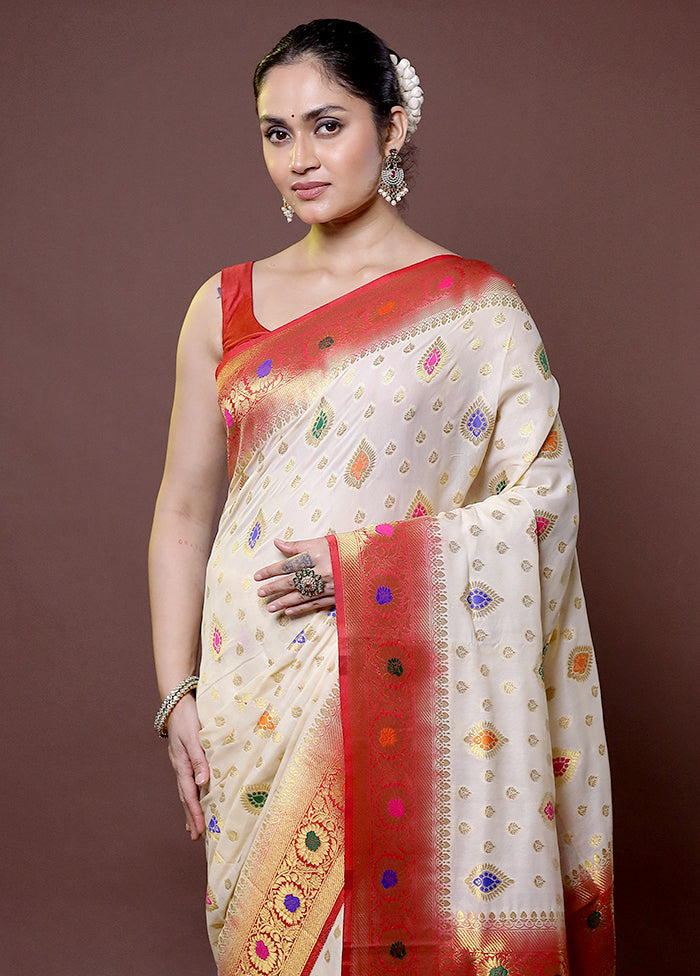 White Dupion Silk Saree With Blouse Piece