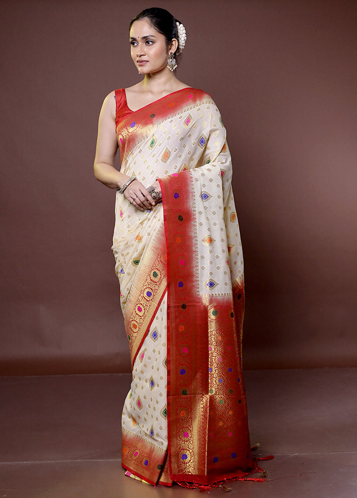 White Dupion Silk Saree With Blouse Piece