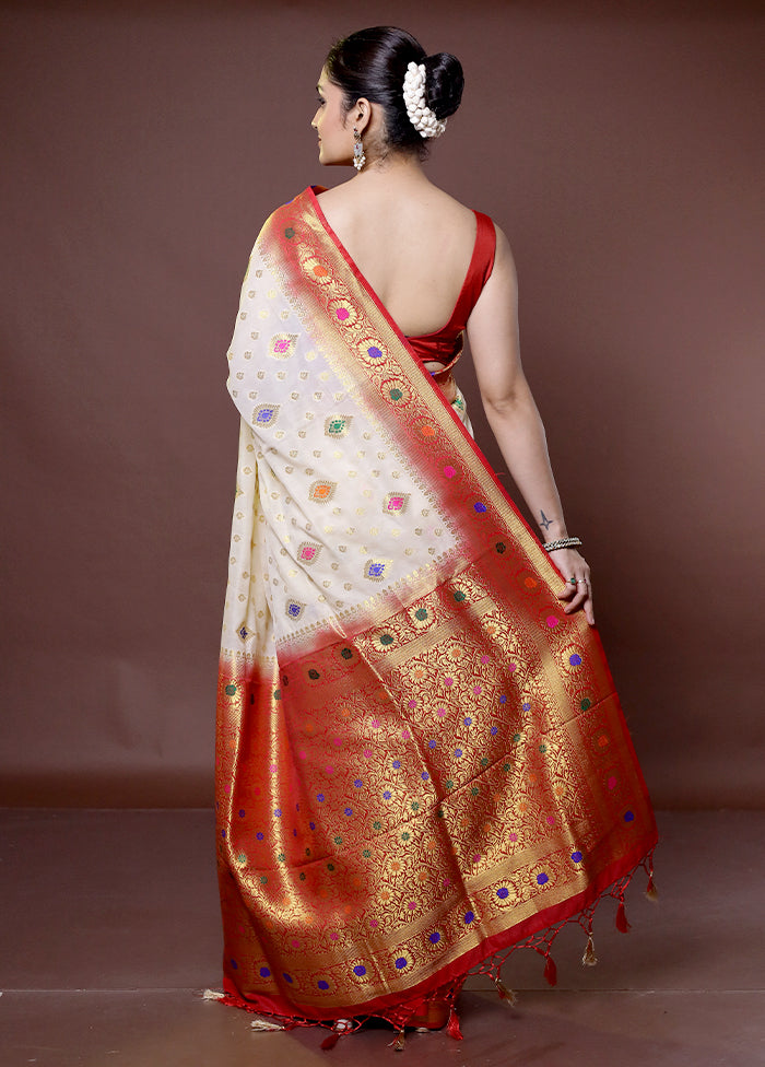 White Dupion Silk Saree With Blouse Piece