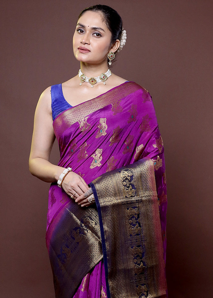 Purple Dupion Silk Saree With Blouse Piece