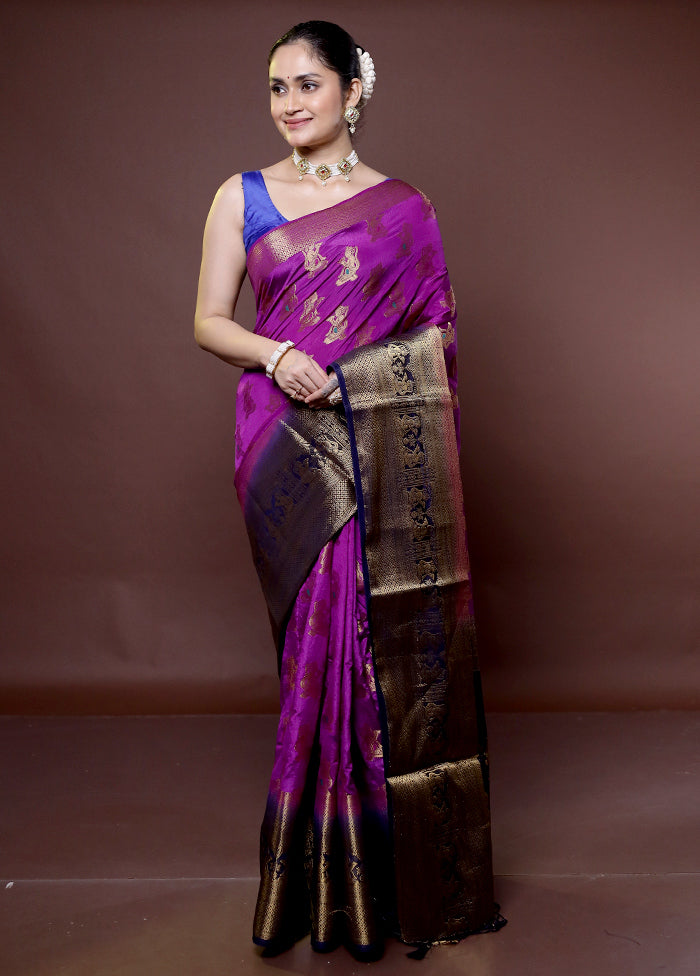 Purple Dupion Silk Saree With Blouse Piece