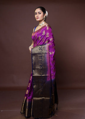 Purple Dupion Silk Saree With Blouse Piece