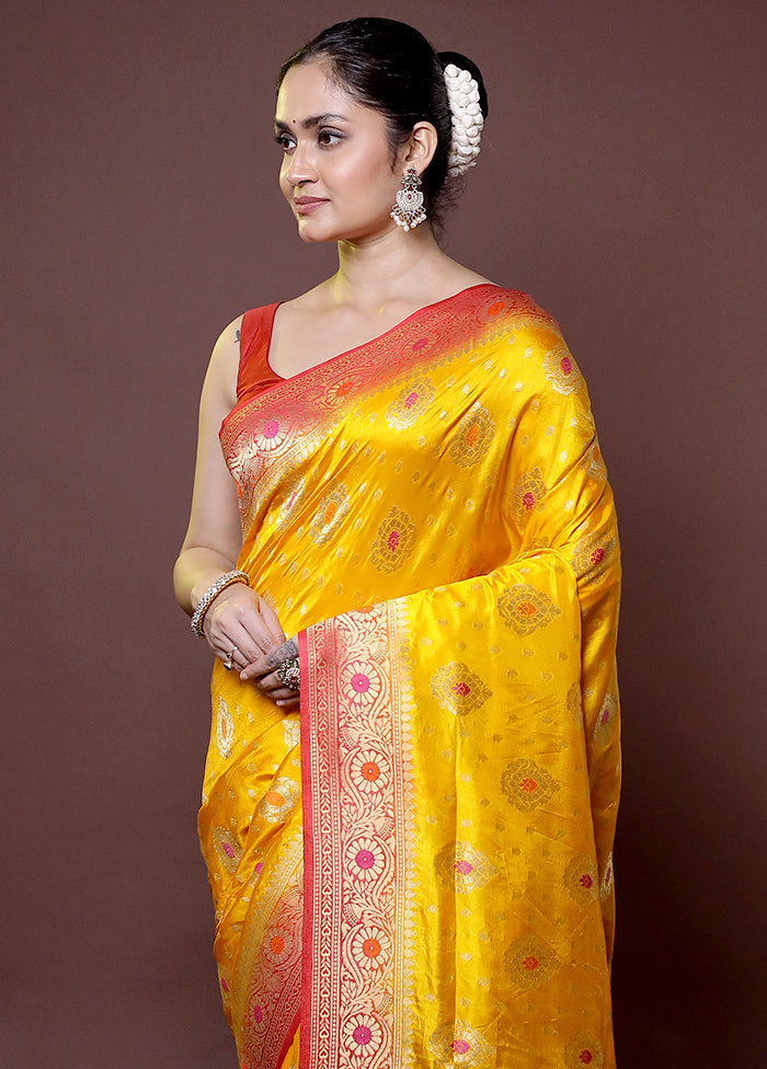 Yellow Dupion Silk Saree With Blouse Piece