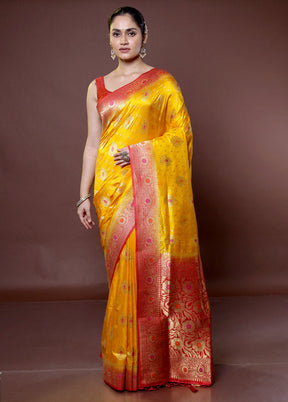 Yellow Dupion Silk Saree With Blouse Piece