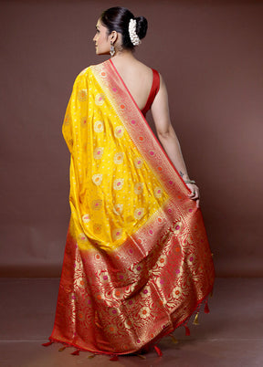 Yellow Dupion Silk Saree With Blouse Piece