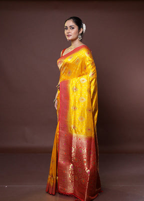 Yellow Dupion Silk Saree With Blouse Piece