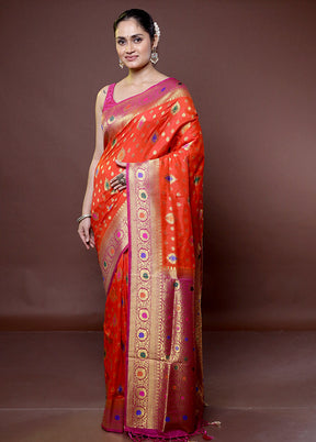 Rust Dupion Silk Saree With Blouse Piece