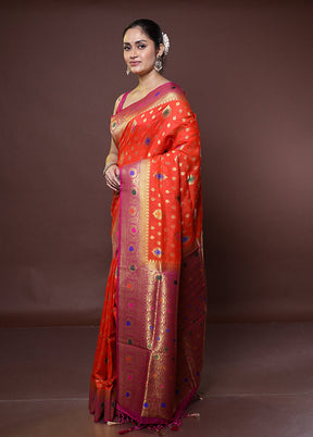 Rust Dupion Silk Saree With Blouse Piece