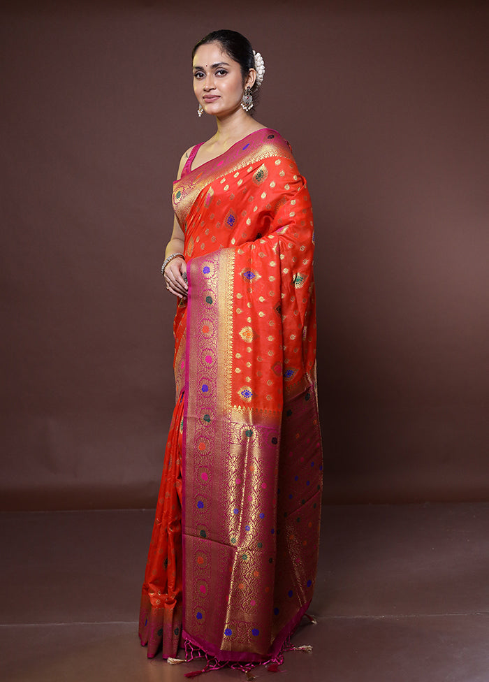 Rust Dupion Silk Saree With Blouse Piece