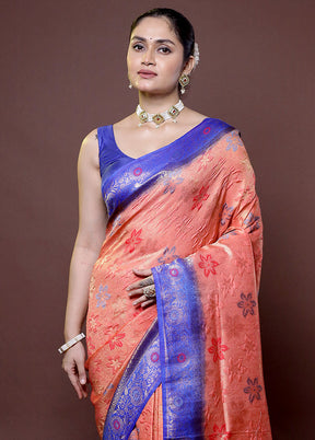 Peach Dupion Silk Saree With Blouse Piece