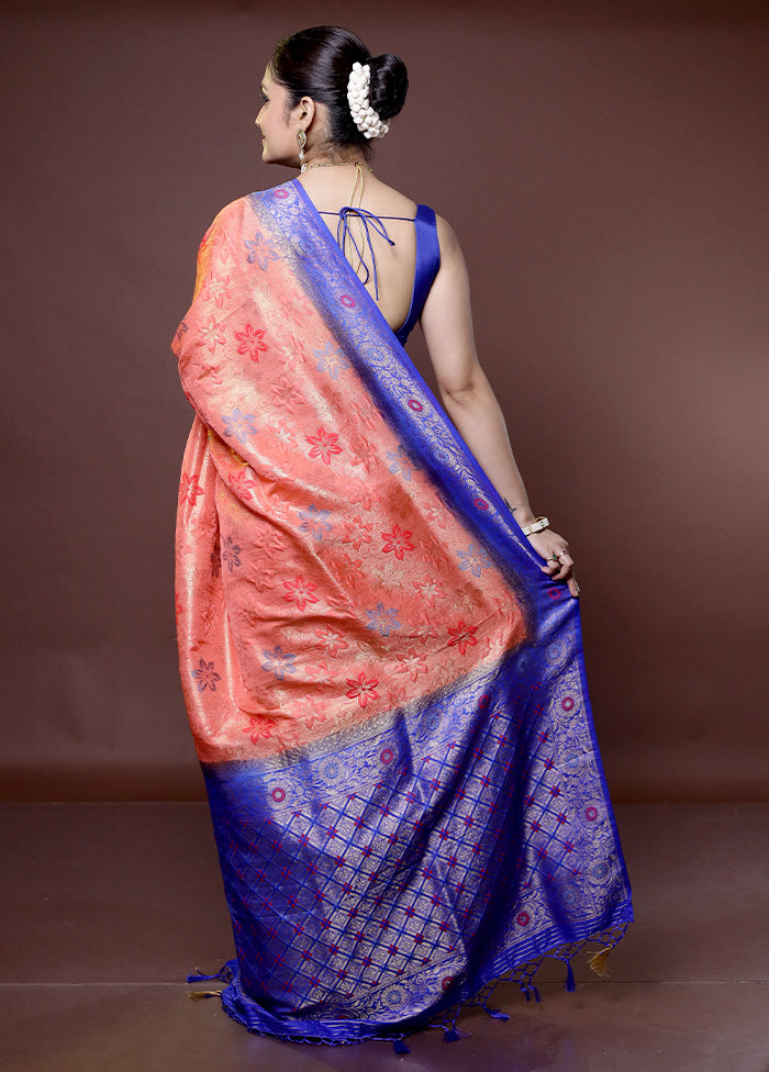 Peach Dupion Silk Saree With Blouse Piece