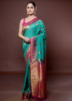 Green Dupion Silk Saree With Blouse Piece