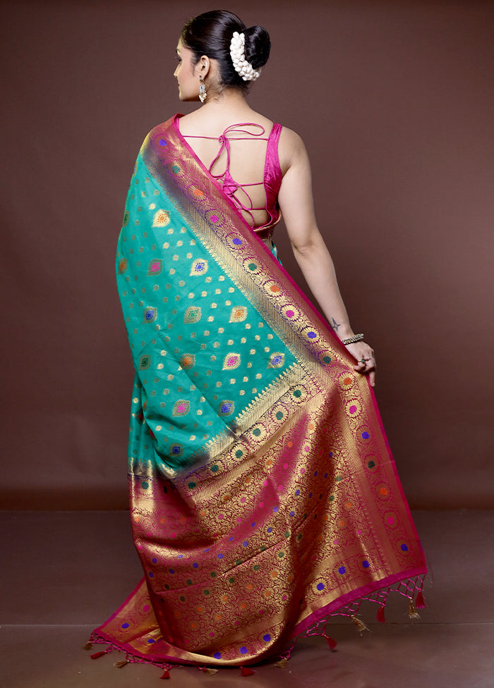 Green Dupion Silk Saree With Blouse Piece