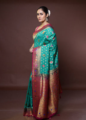 Green Dupion Silk Saree With Blouse Piece