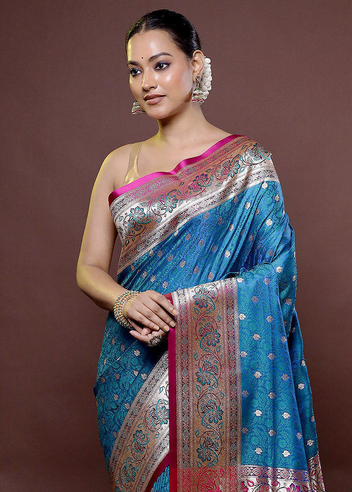 Blue Tanchoi Silk Saree With Blouse Piece