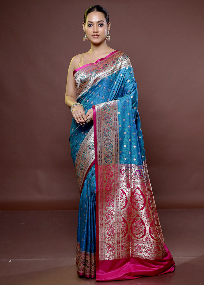 Blue Tanchoi Silk Saree With Blouse Piece