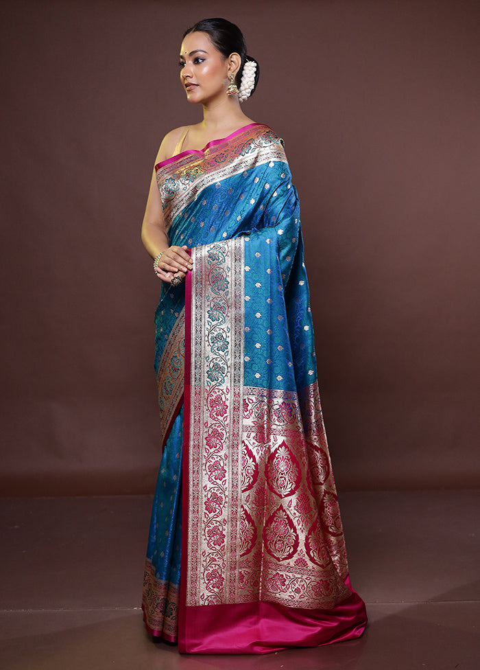 Blue Tanchoi Silk Saree With Blouse Piece